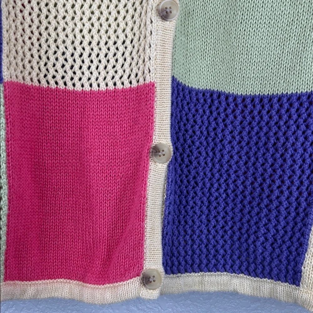 Christopher & Banks 90's Y2K Knit Vintage Color Block Button Down‎ Sweater Sz XL